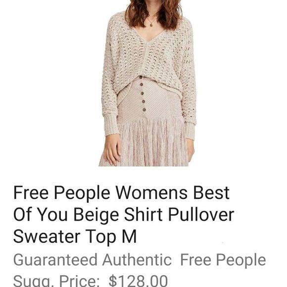 NWT 👚FREE PEOPLE Crochet vneck pullover top - Picture 4 of 4